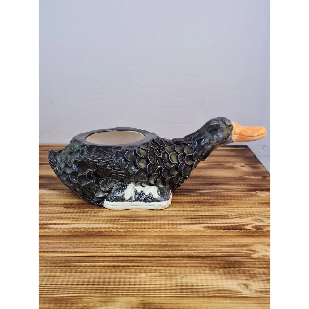 Kewl Kid Ceramic Duck Planter‎ - Black With Sneackers.
